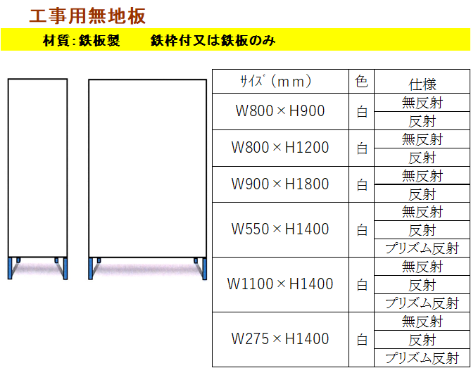 工事用標示板の商品一例